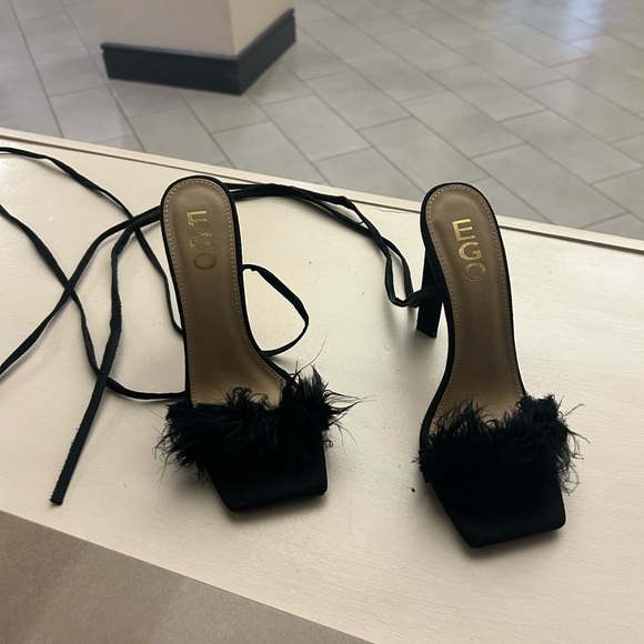 EGO Shoes - Heels Black Feathered Strap Heels Size UK 5! EGO